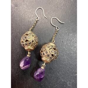 Vintage amethyst and marcasite sterling silver dangle earrings